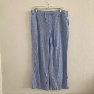 Land N Sea Linen Blend Wide Leg Pull On Pants Light Blue Beach Coastal Large